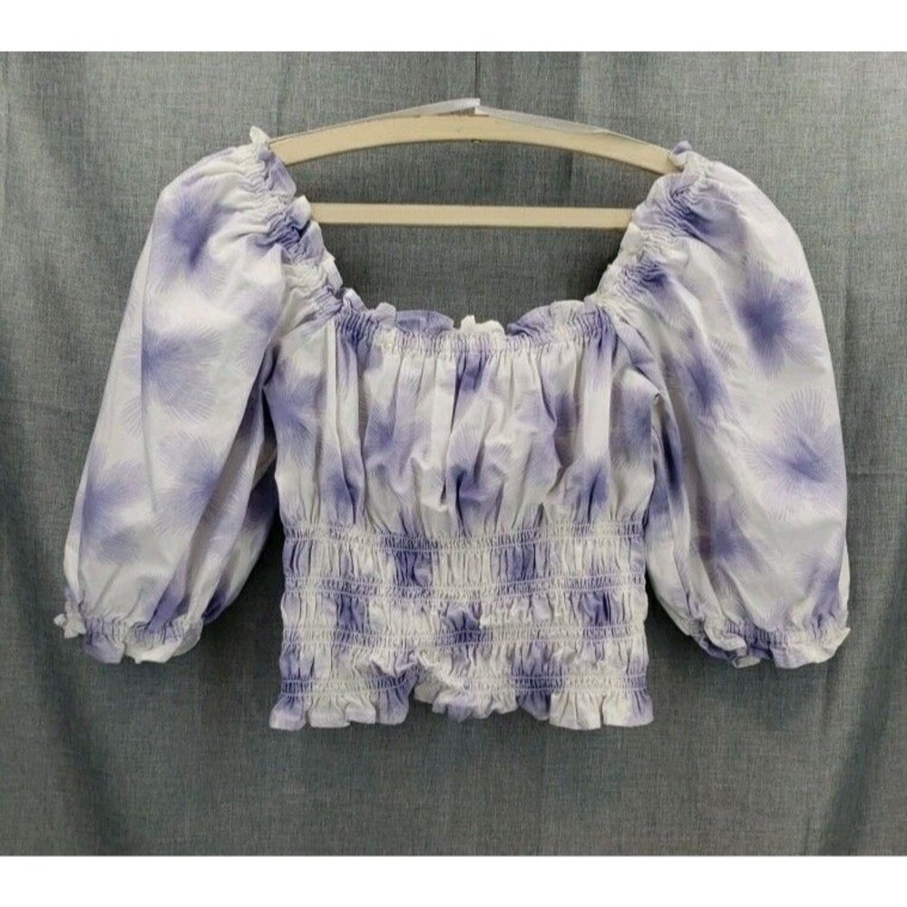 NWT Levi’s Womens S Tilly Cotton Smocked Puffed Sleeve Blue White Floral Blouse